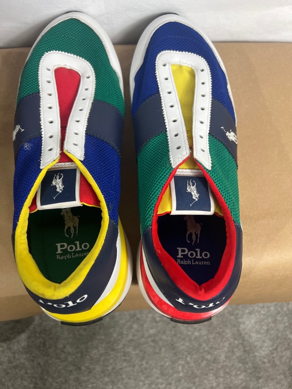 Men's Multicolor Athletic Slip-On Sneakers - White/Blue/Green/Red/Yellow - Picture 5 of 7